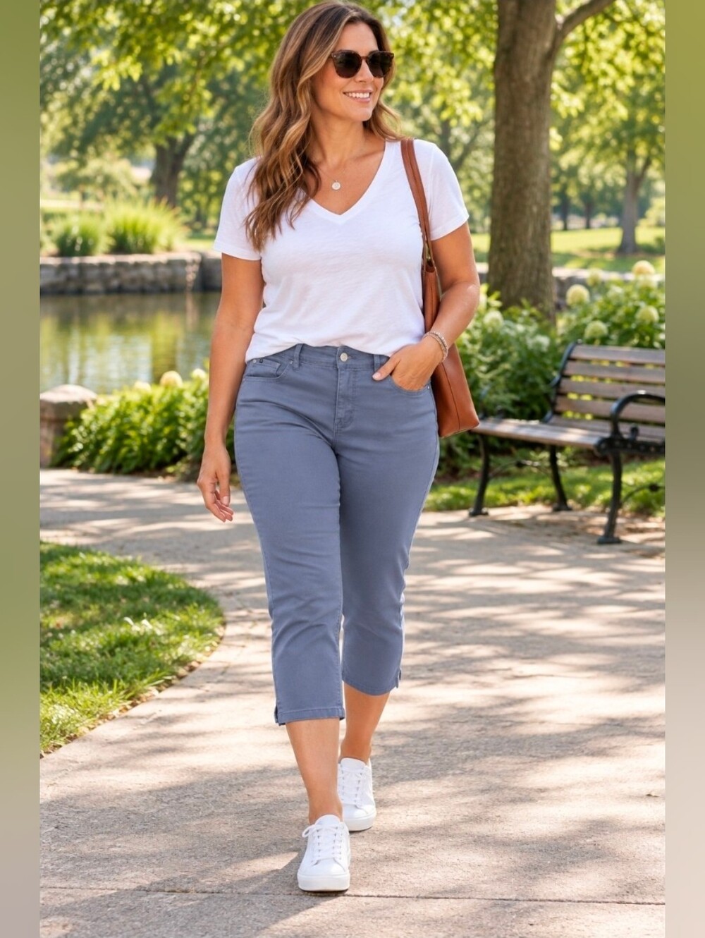 Women's Mid-Rise Capri Pants in Dusty Blue